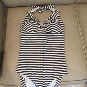 Blue striped halter swimsuit